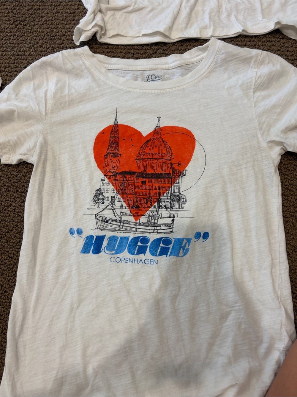 J. Crew women’s 'Hygge' Copenhagen Graphic Tee - White with Orange Heart